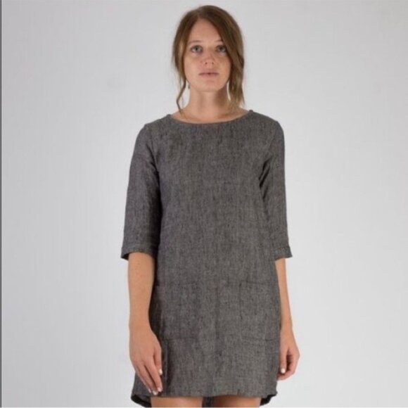 Pyne and Smith dress European flax linen in Black muted minimal capsule casual - Picture 1 of 8